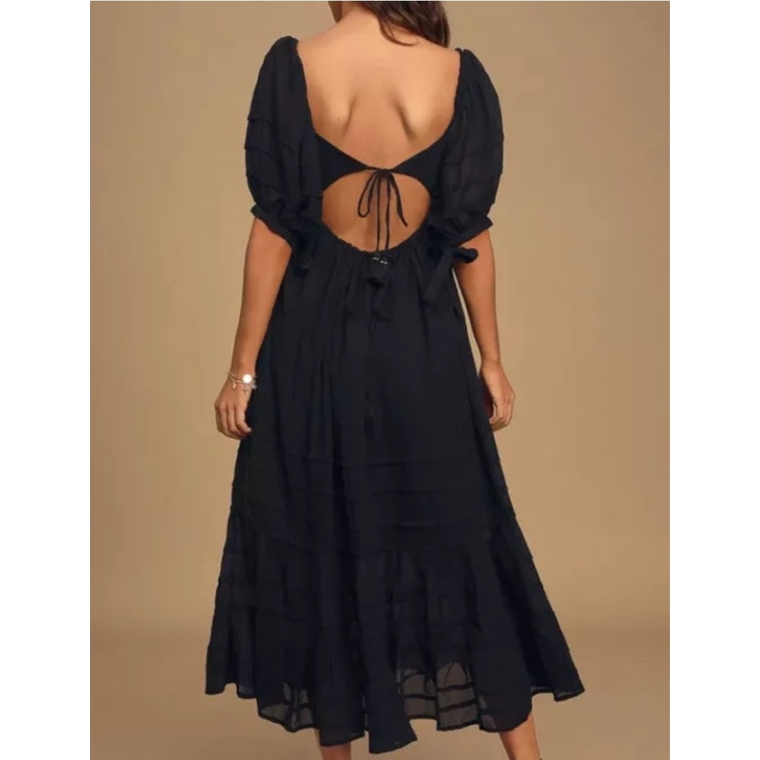 Free People Black Tiered Sweetheart Midi Dress